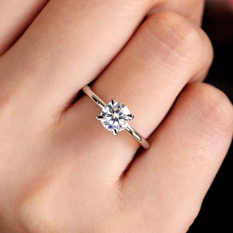 Ali - 14K White Gold Round Diamond Engagement Ring - Shot 6