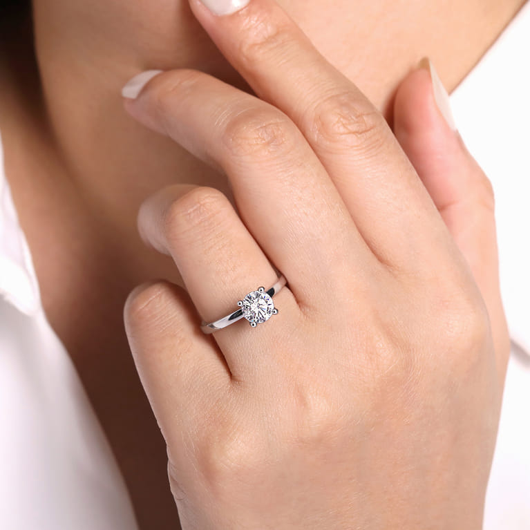 Paula - 14K White Gold Round Diamond Engagement Ring - Shot 6
