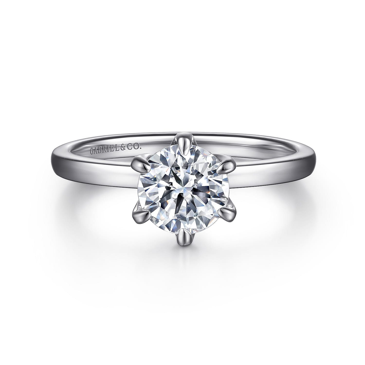 Emma - 14K White Gold 6 Prong Round Solitaire Engagement Ring - Shot 1