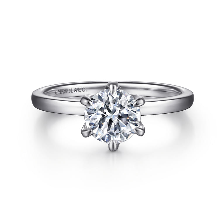 Emma - 14K White Gold 6 Prong Round Solitaire Engagement Ring - Shot 1