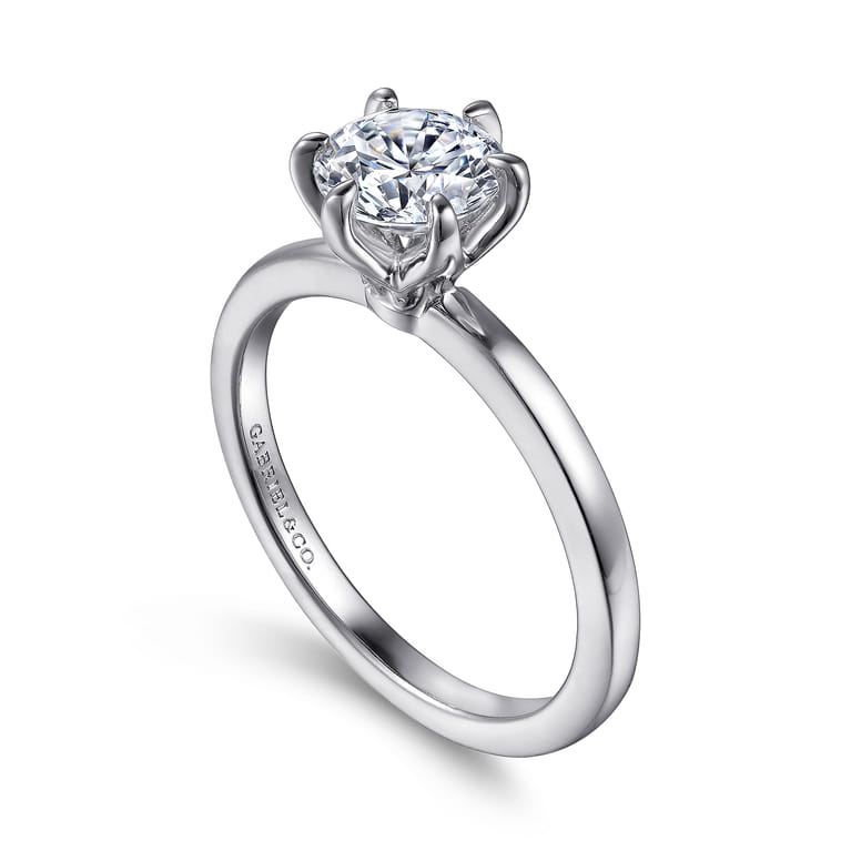 Emma - 14K White Gold 6 Prong Round Solitaire Engagement Ring - Shot 3