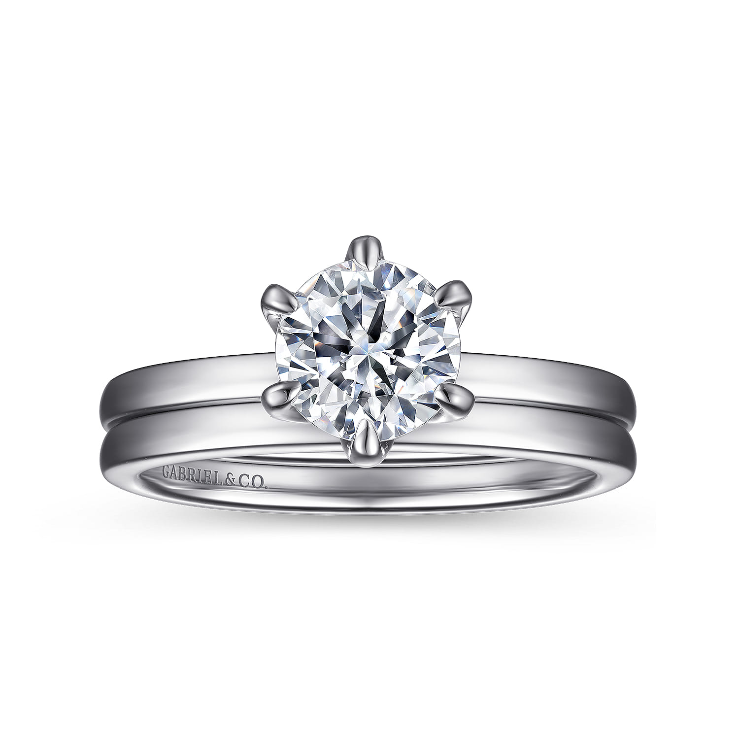 Emma - 14K White Gold 6 Prong Round Solitaire Engagement Ring - Shot 4