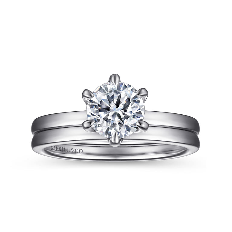 Emma - 14K White Gold 6 Prong Round Solitaire Engagement Ring - Shot 4
