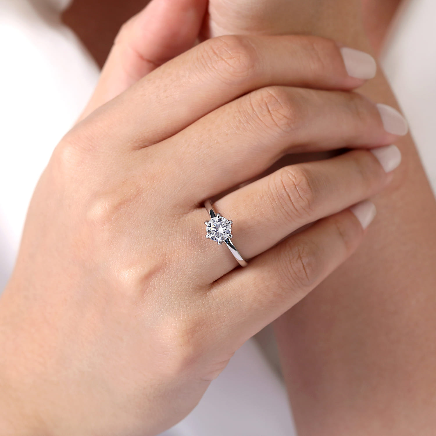 Emma - 14K White Gold 6 Prong Round Solitaire Engagement Ring - Shot 6