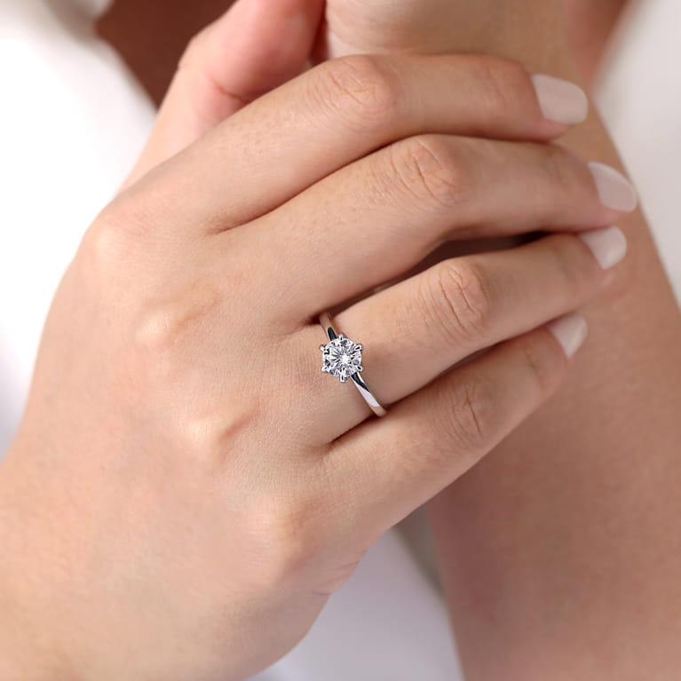 Emma - 14K White Gold 6 Prong Round Solitaire Engagement Ring - Shot 6