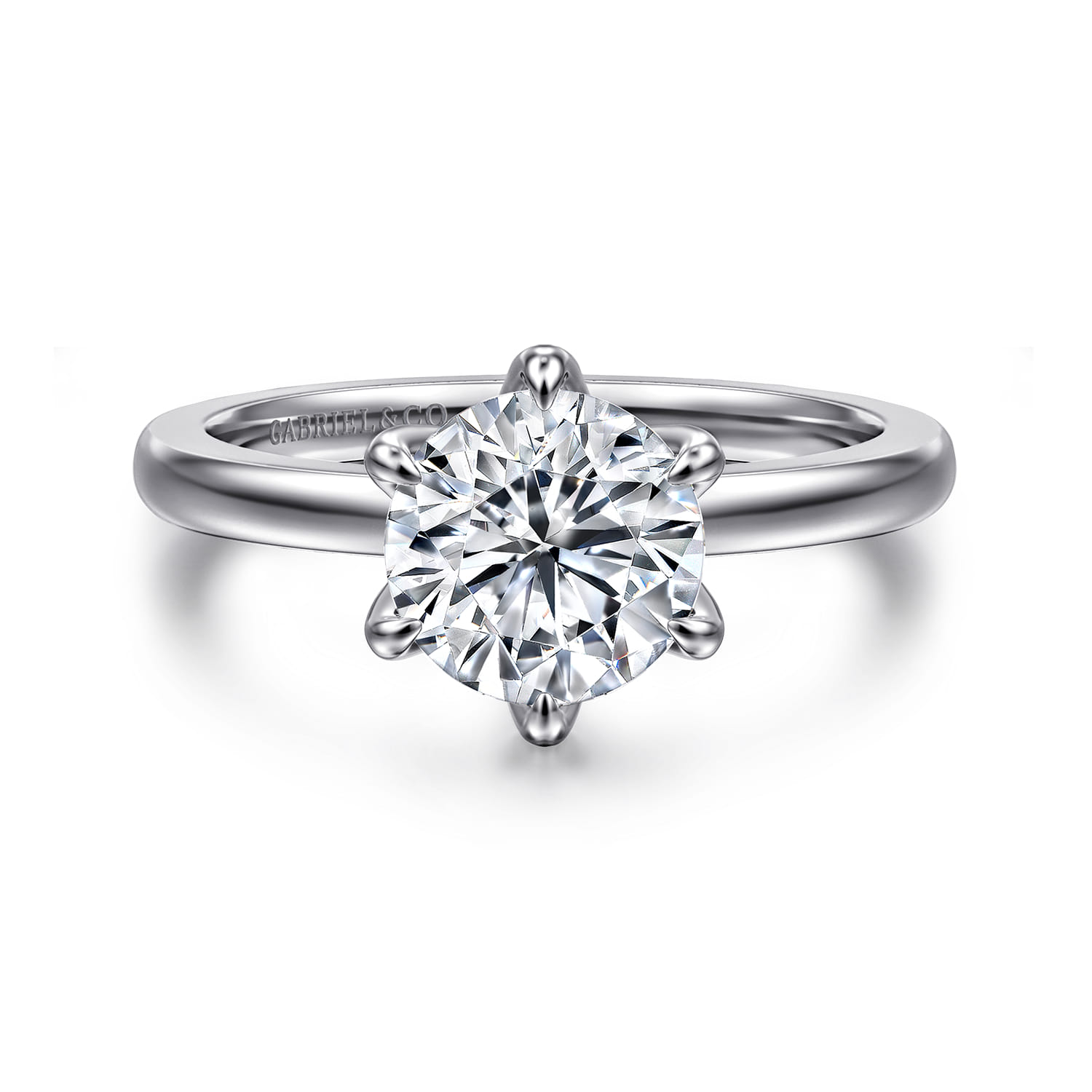 Emma - 14K White Gold 6 Prong Round Solitaire Engagement Ring - Shot 1