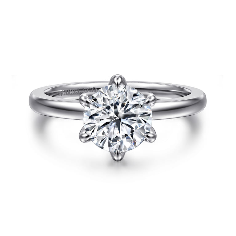 Emma - 14K White Gold 6 Prong Round Solitaire Engagement Ring - Shot 1