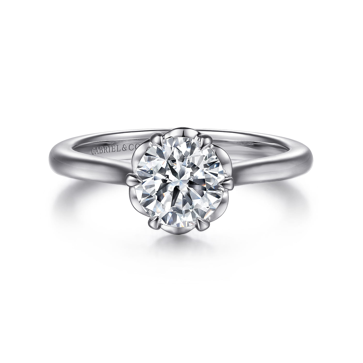 Tiona - 14K White Gold 6 Prong Round Diamond Engagement Ring - Shot 1