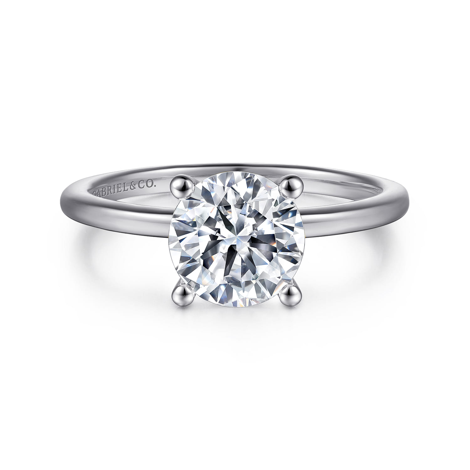 Evelina - 14K White Gold Round Solitaire Diamond Engagement Ring - Shot 1