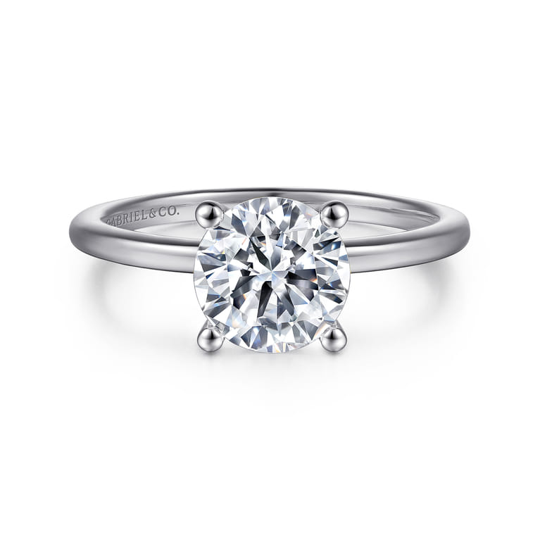 Evelina - 14K White Gold Round Solitaire Diamond Engagement Ring - Shot 1