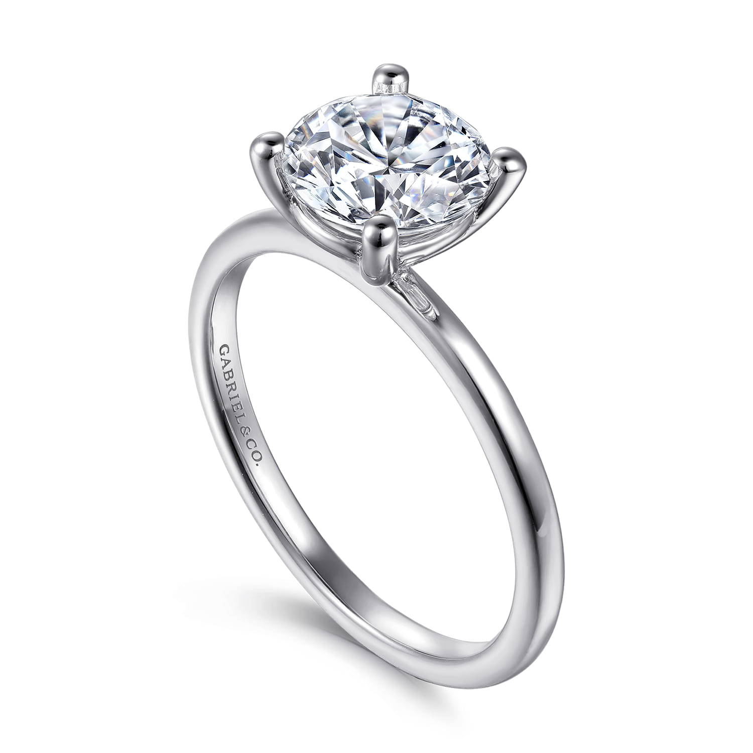 Evelina - 14K White Gold Round Solitaire Diamond Engagement Ring - Shot 3