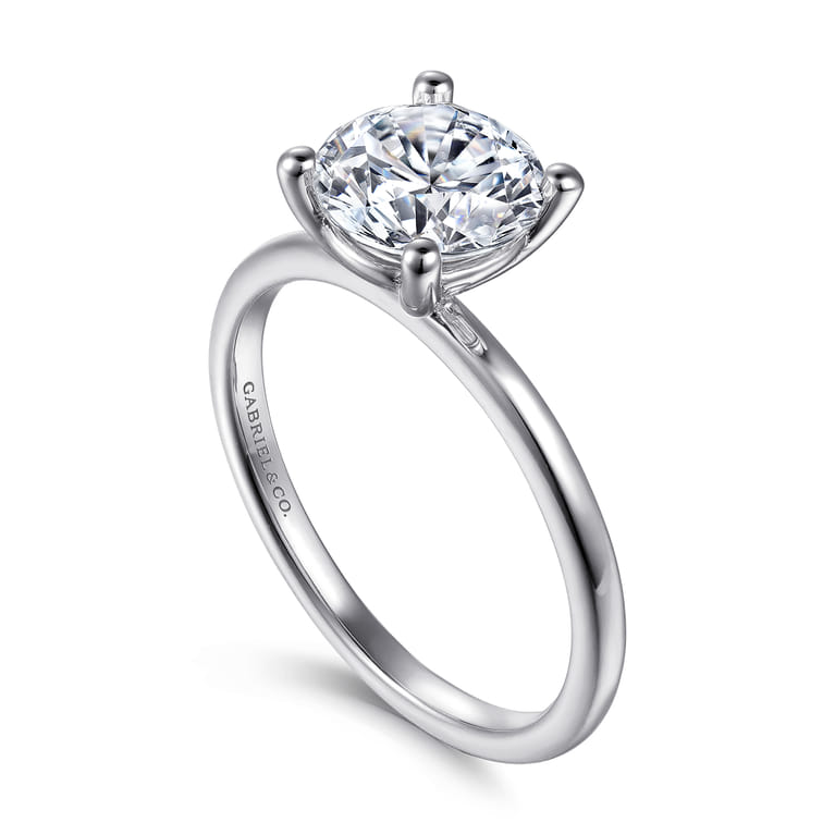 Evelina - 14K White Gold Round Solitaire Diamond Engagement Ring - Shot 3