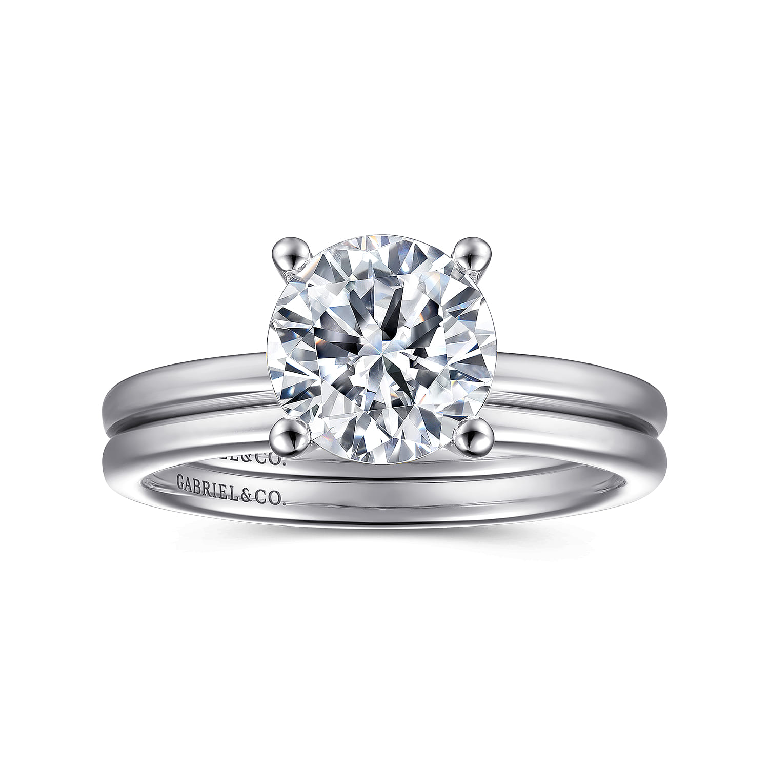 Evelina - 14K White Gold Round Solitaire Diamond Engagement Ring - Shot 4