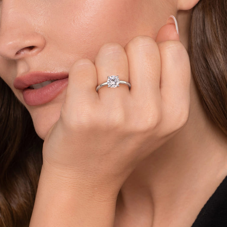Evelina - 14K White Gold Round Solitaire Diamond Engagement Ring - Shot 6