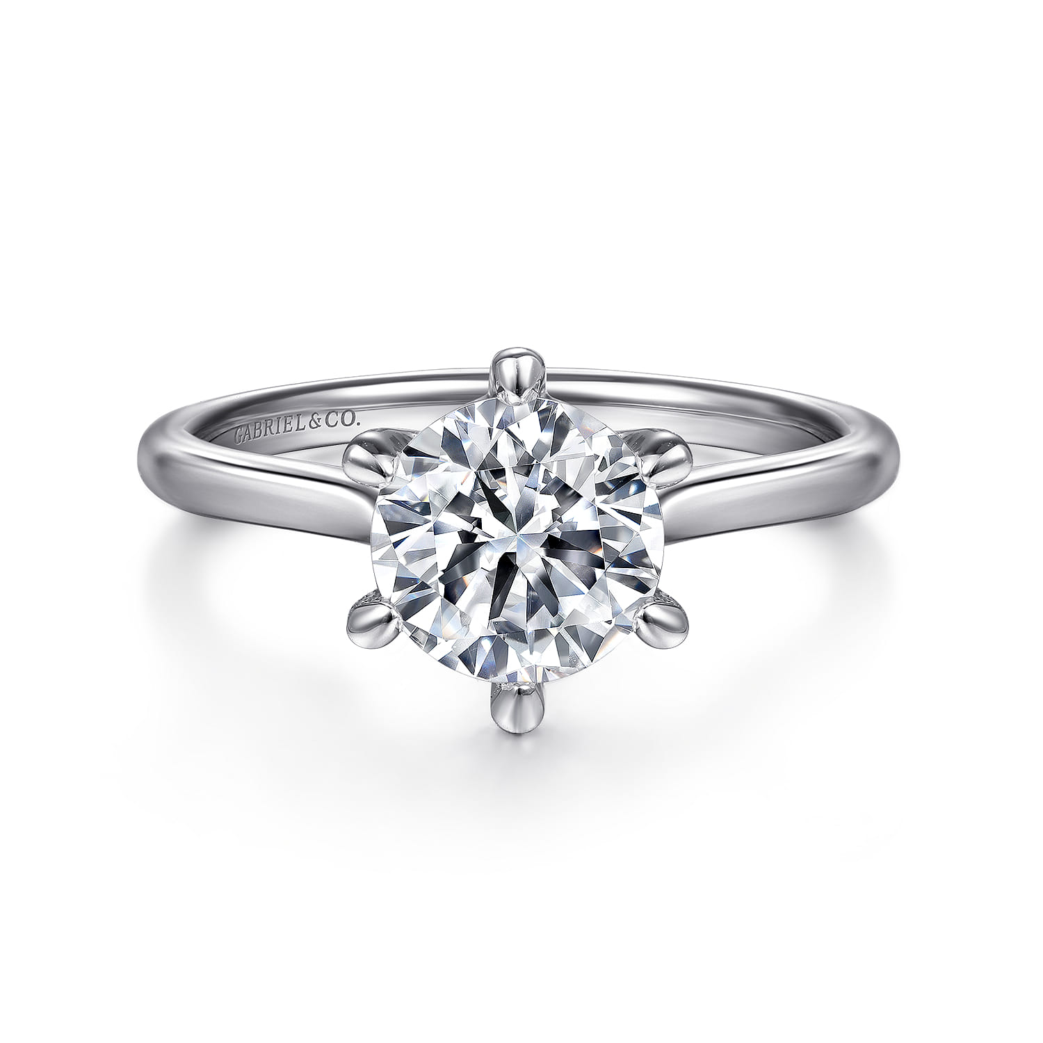 Anne - 14K White Gold 6 Prong Round Solitaire Diamond Engagement Ring - Shot 1