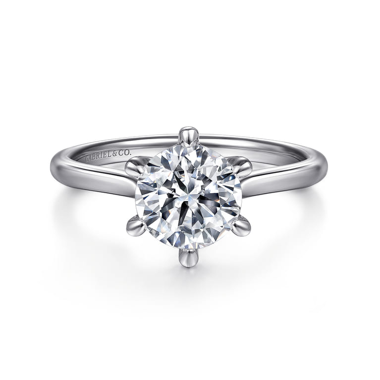 Anne - 14K White Gold 6 Prong Round Solitaire Diamond Engagement Ring - Shot 1