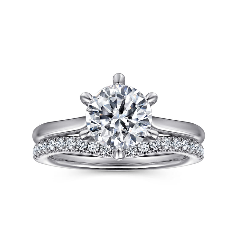 Anne - 14K White Gold 6 Prong Round Solitaire Diamond Engagement Ring - Shot 4