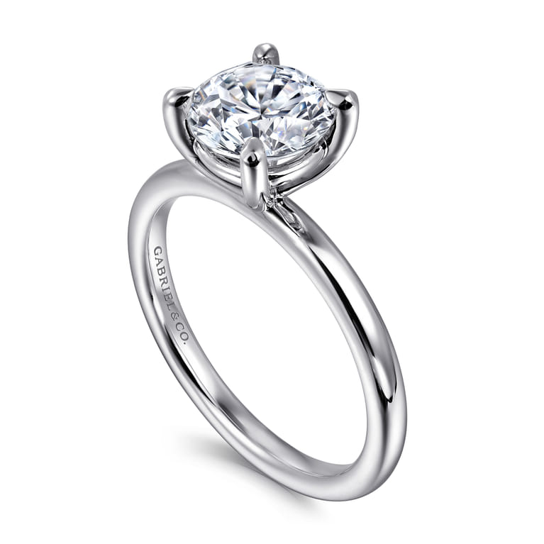Azura - 14K White Gold Round Solitaire Diamond Engagement Ring - Shot 3