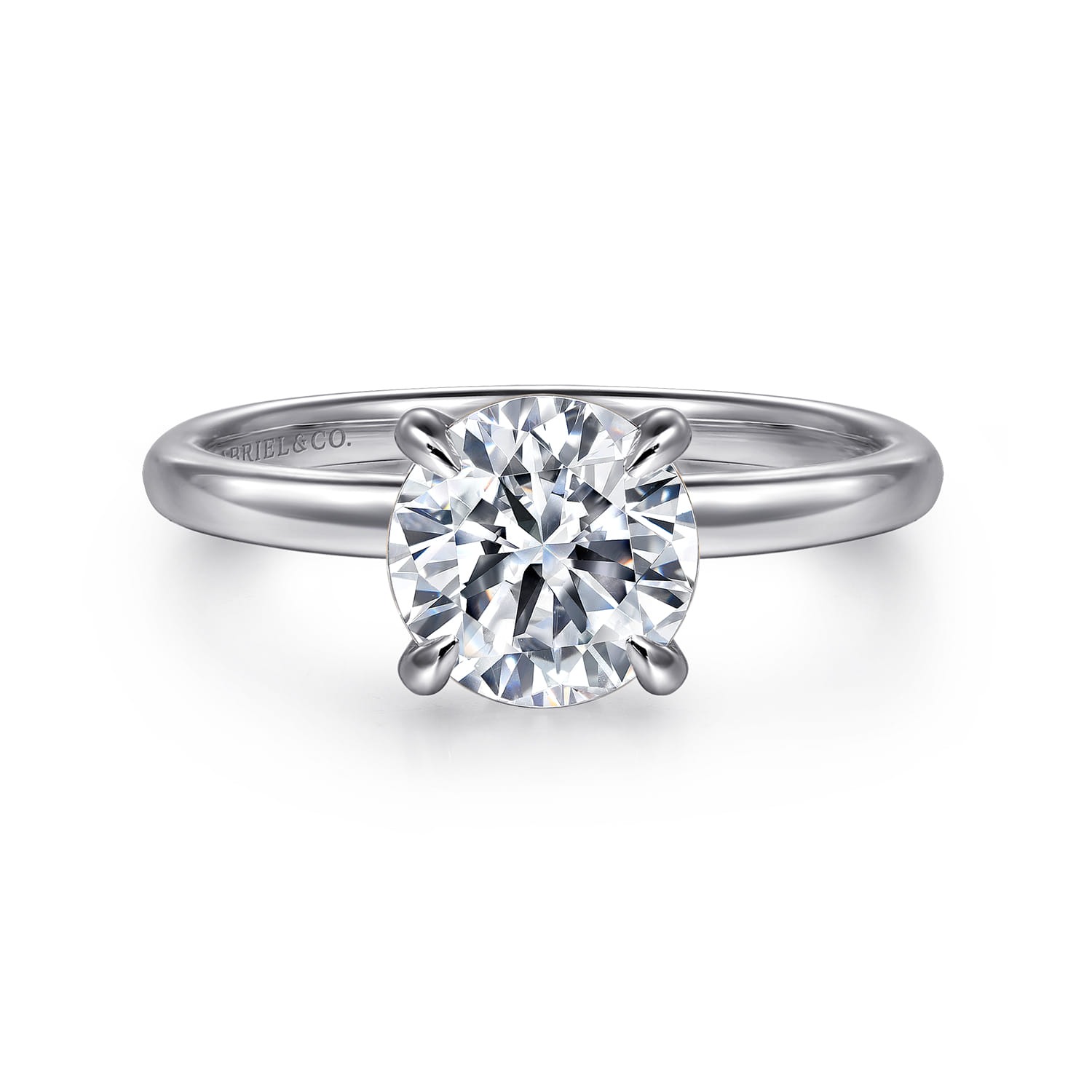 Grasey - 14K White Gold Round Solitaire Diamond Engagement Ring - Shot 1