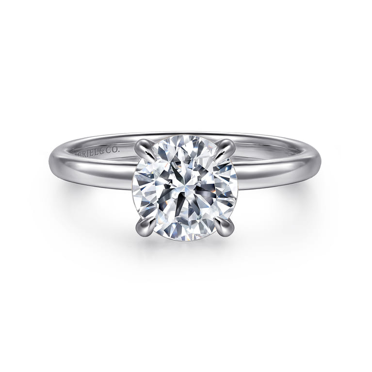Grasey - 14K White Gold Round Solitaire Diamond Engagement Ring - Shot 1