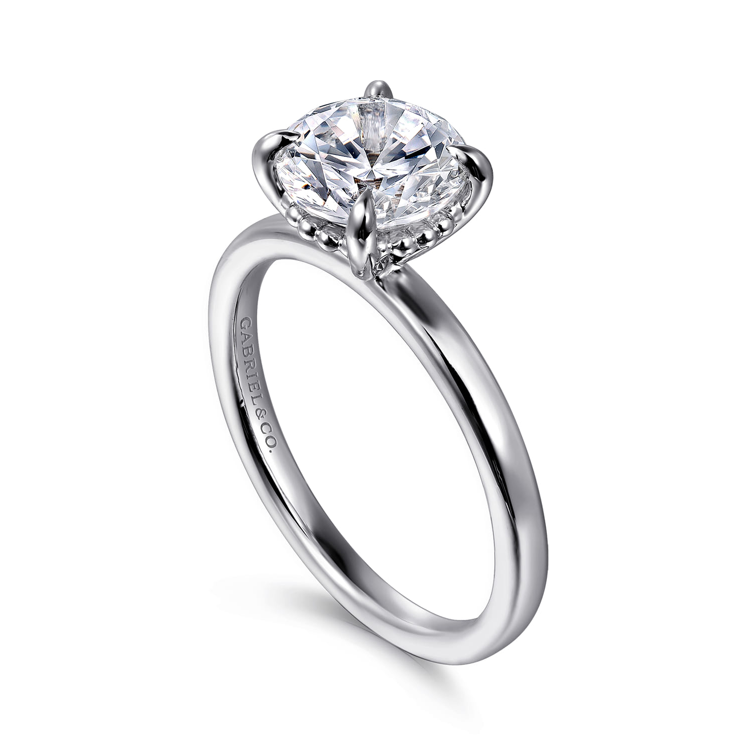 Grasey - 14K White Gold Round Solitaire Diamond Engagement Ring - Shot 3