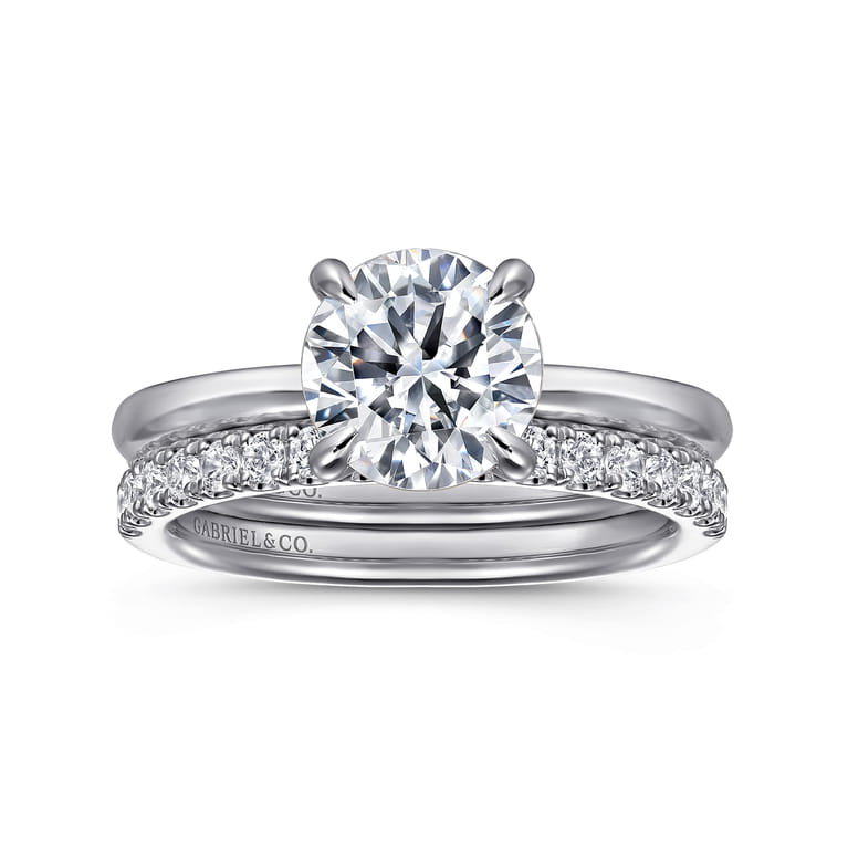 Grasey - 14K White Gold Round Solitaire Diamond Engagement Ring - Shot 4