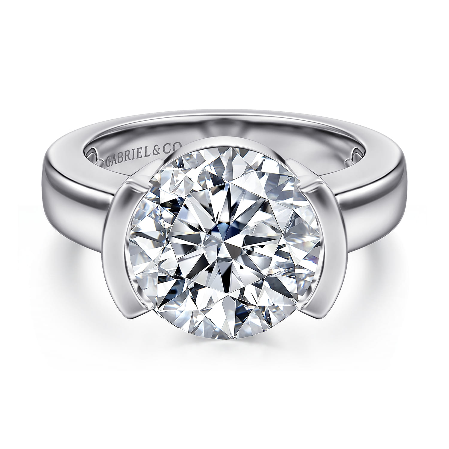 Bara - 14K White Gold Half Bezel Round Diamond Engagement Ring - Shot 1