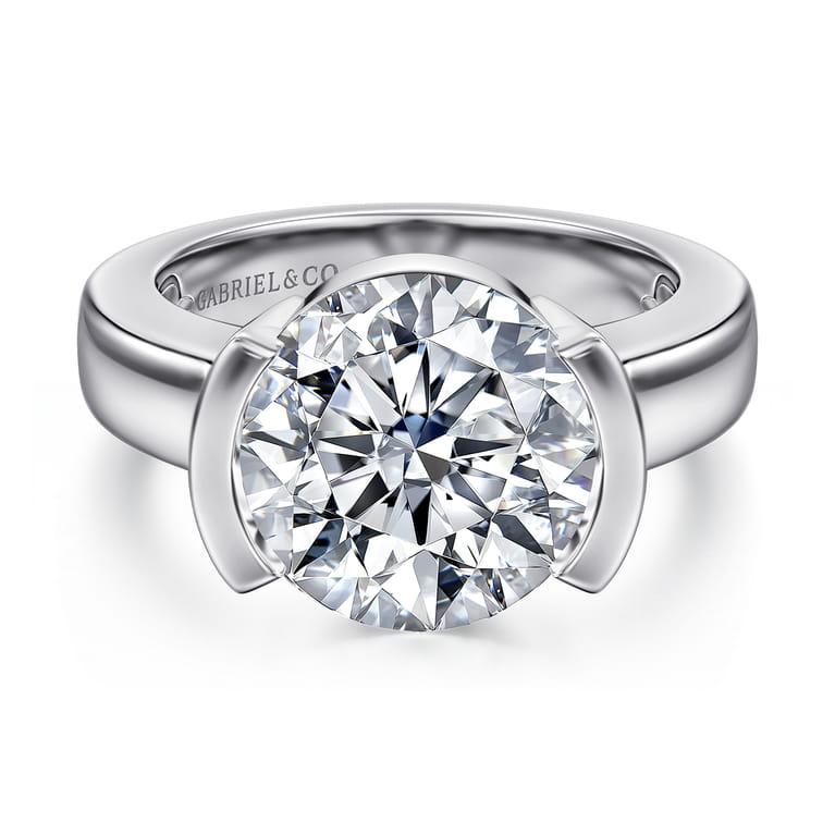 Bara - 14K White Gold Half Bezel Round Diamond Engagement Ring - Shot 1