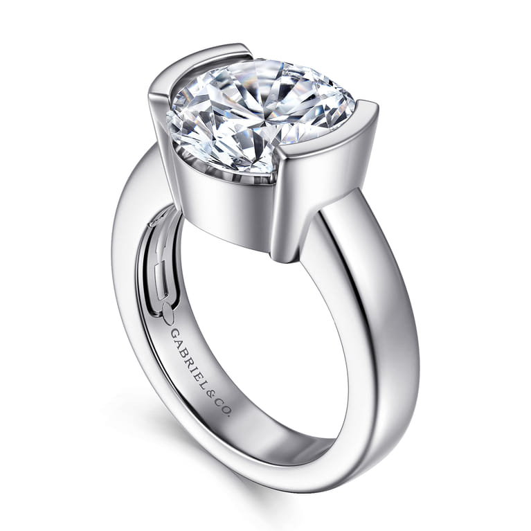 Bara - 14K White Gold Half Bezel Round Diamond Engagement Ring - Shot 3