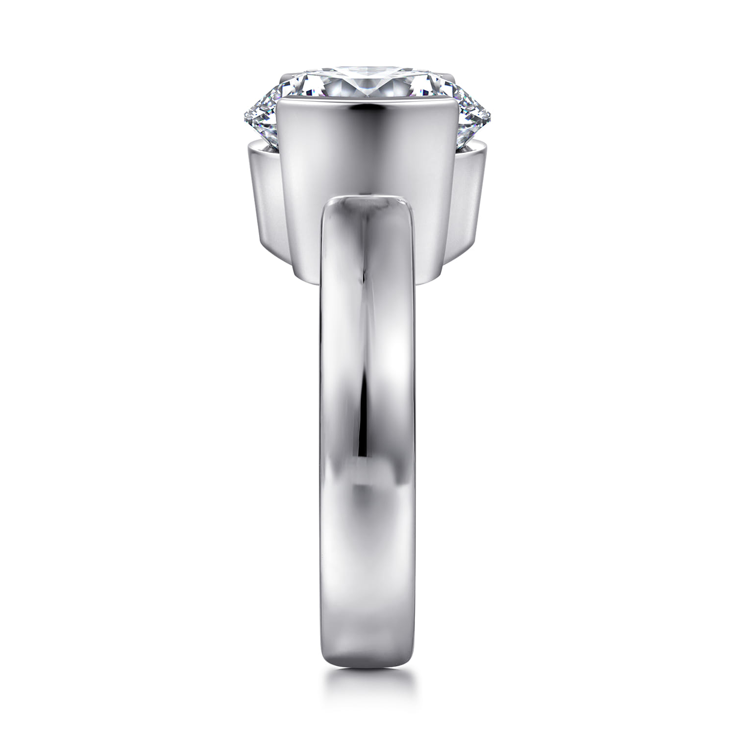 Bara - 14K White Gold Half Bezel Round Diamond Engagement Ring - Shot 4