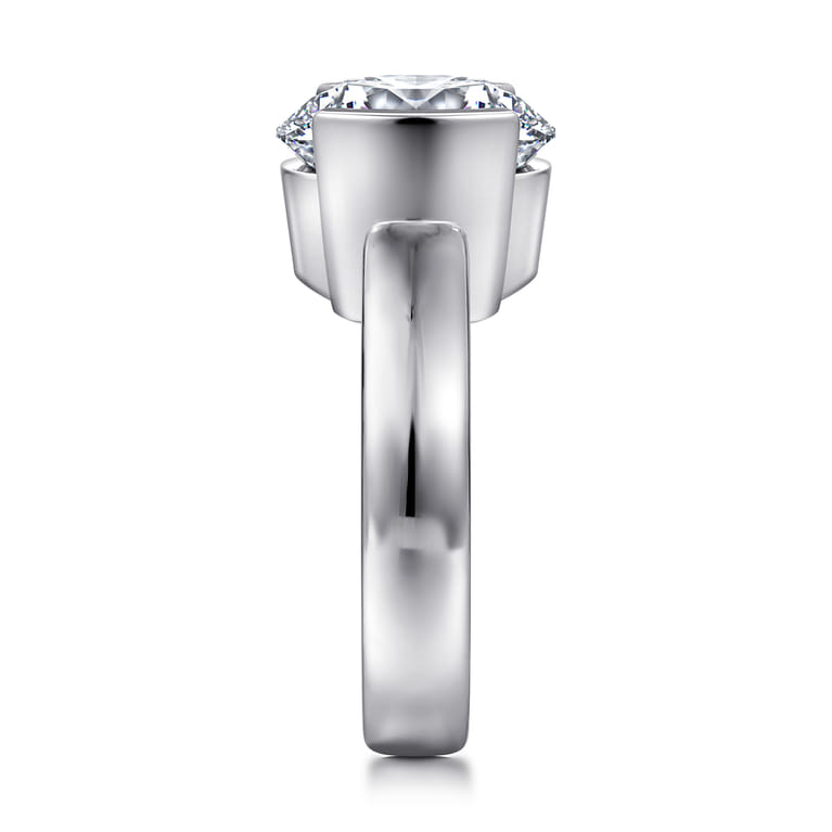 Bara - 14K White Gold Half Bezel Round Diamond Engagement Ring - Shot 4