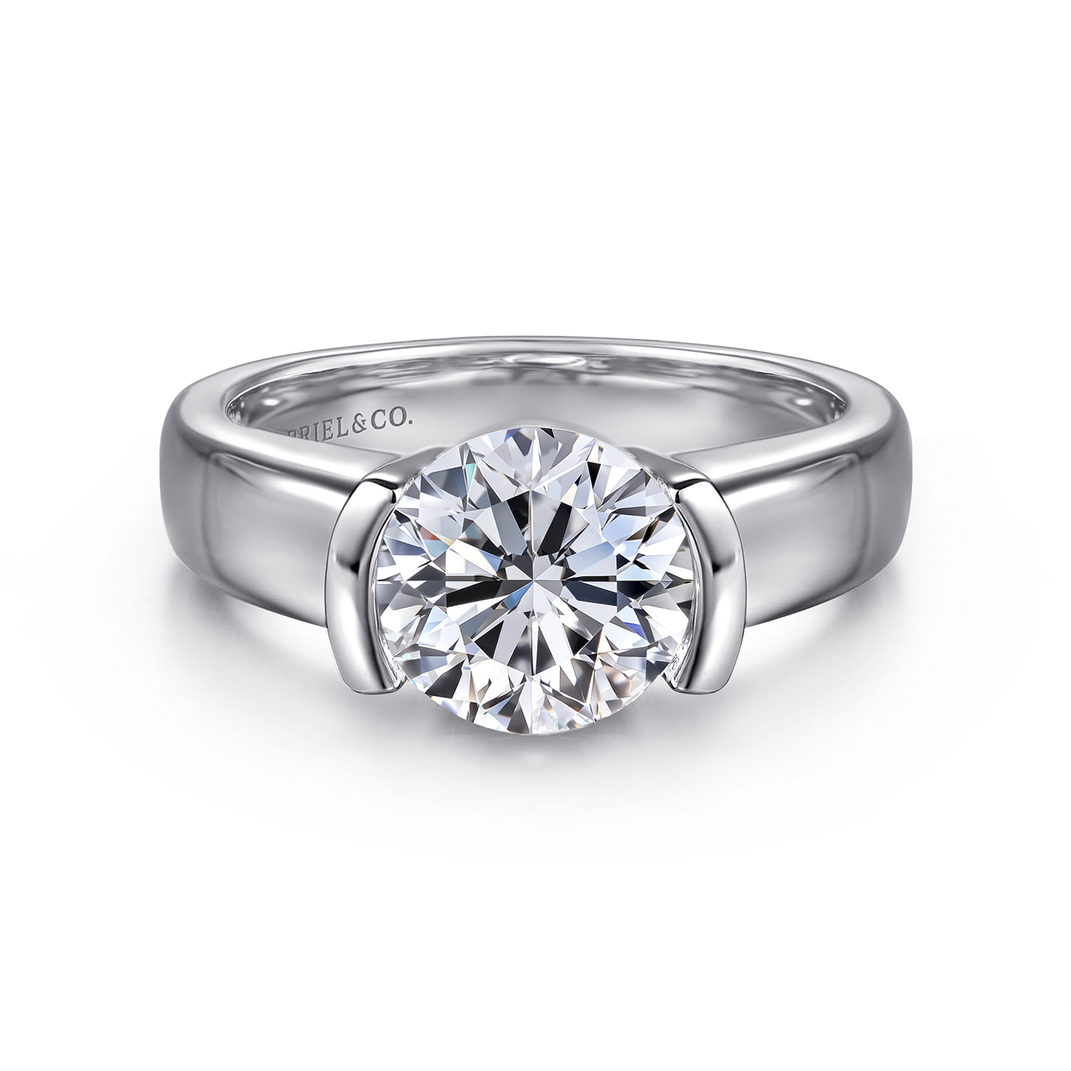 Bara - 14K White Gold Half Bezel Round Diamond Engagement Ring - Shot 1