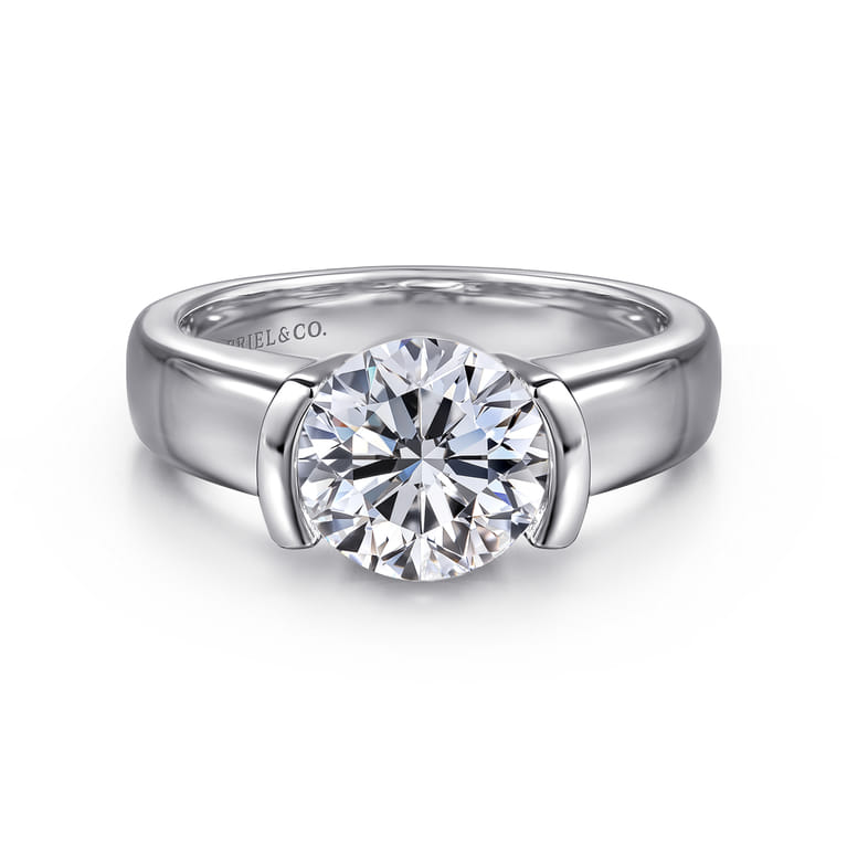 Bara - 14K White Gold Half Bezel Round Diamond Engagement Ring - Shot 1