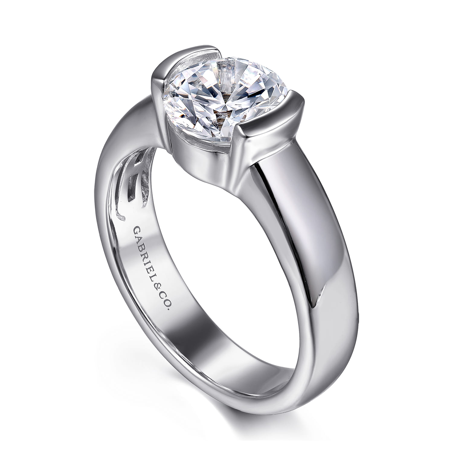 Bara - 14K White Gold Half Bezel Round Diamond Engagement Ring - Shot 3
