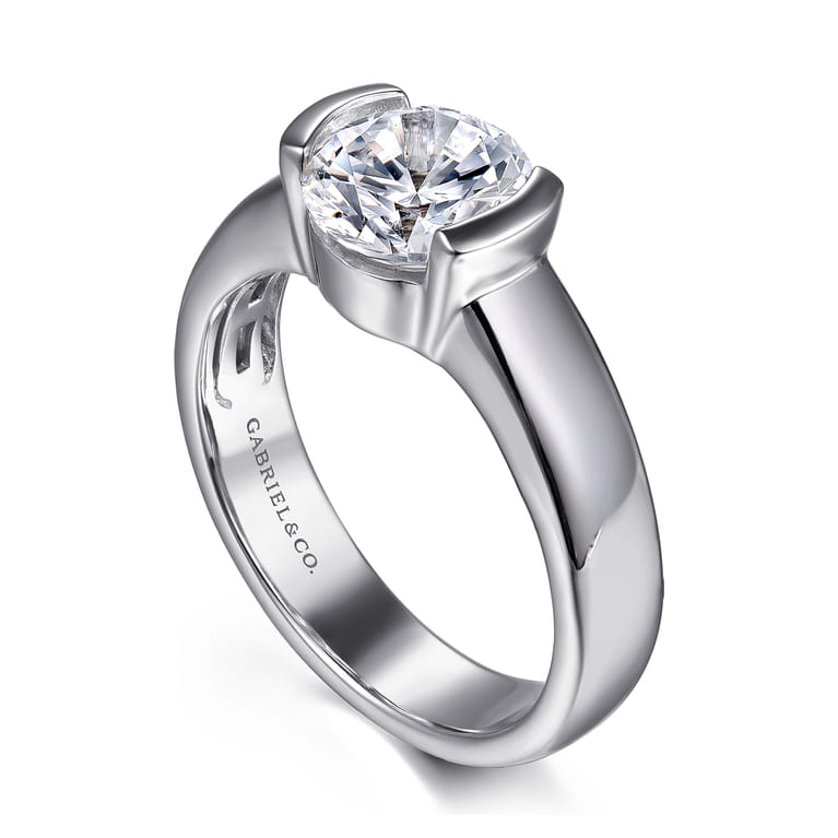 Bara - 14K White Gold Half Bezel Round Diamond Engagement Ring - Shot 3