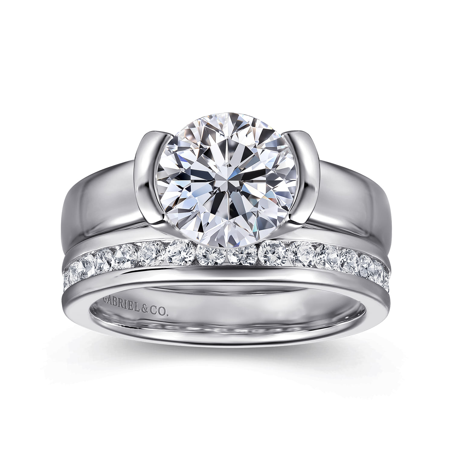Bara - 14K White Gold Half Bezel Round Diamond Engagement Ring - Shot 4