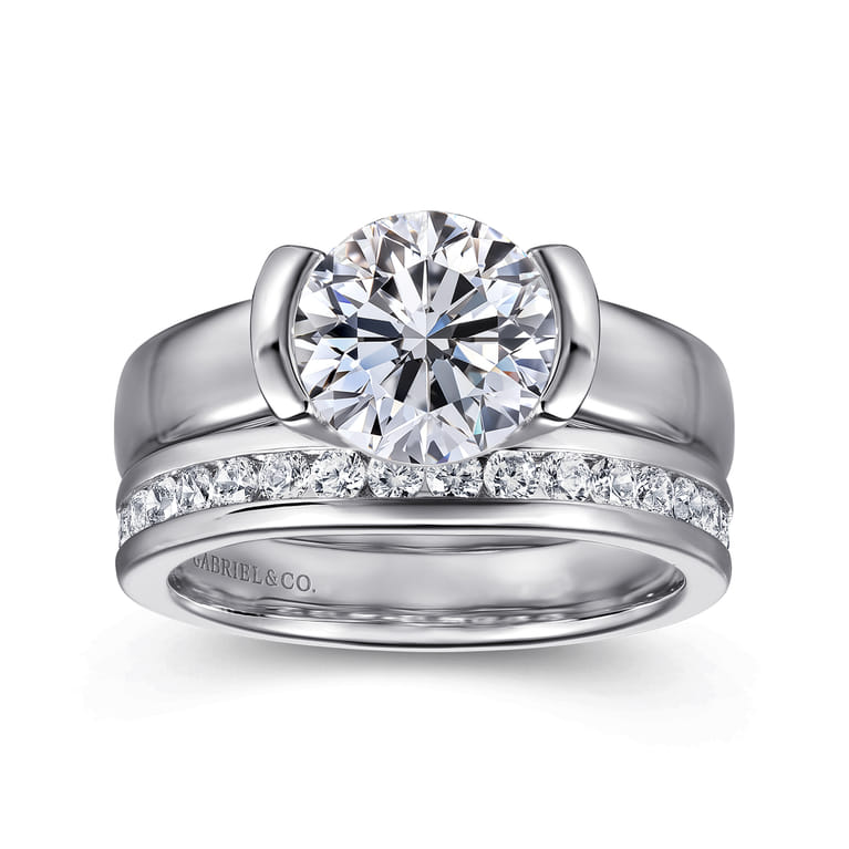 Bara - 14K White Gold Half Bezel Round Diamond Engagement Ring - Shot 4