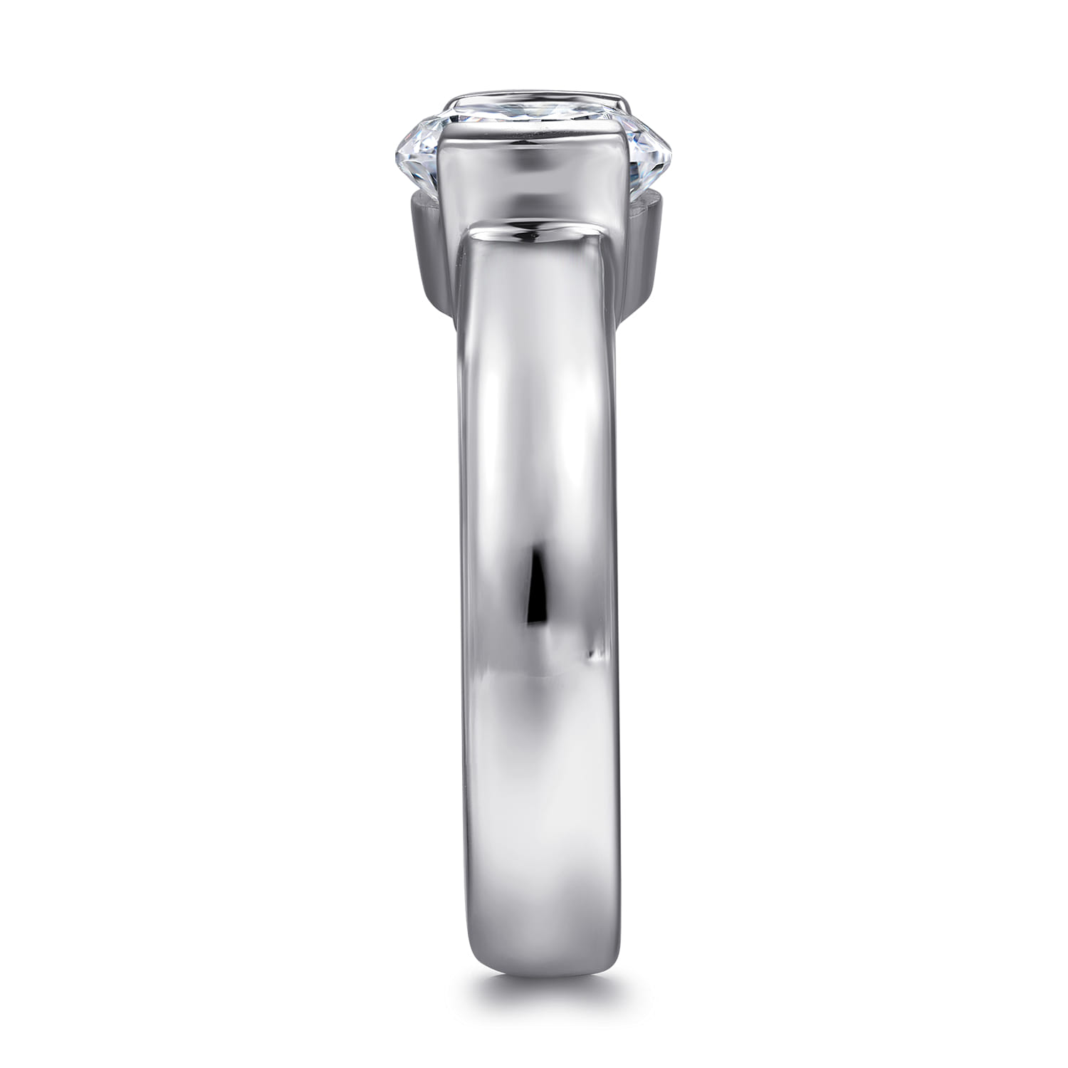 Bara - 14K White Gold Half Bezel Round Diamond Engagement Ring - Shot 5