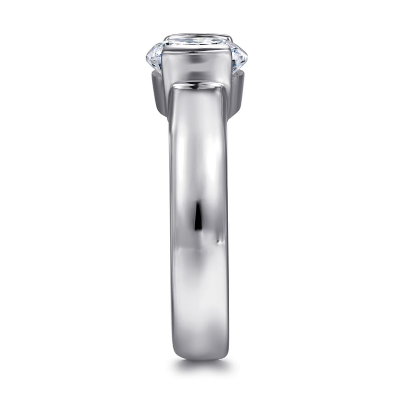 Bara - 14K White Gold Half Bezel Round Diamond Engagement Ring - Shot 5