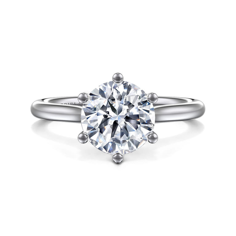Brave - 14K White Gold 6 Prong Round Solitaire Diamond Engagement Ring - Shot 1