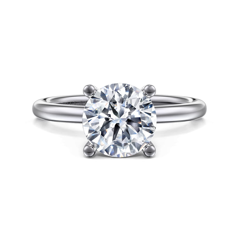 Ella - 14K White Gold Round Solitaire Diamond Engagement Ring - Shot 1