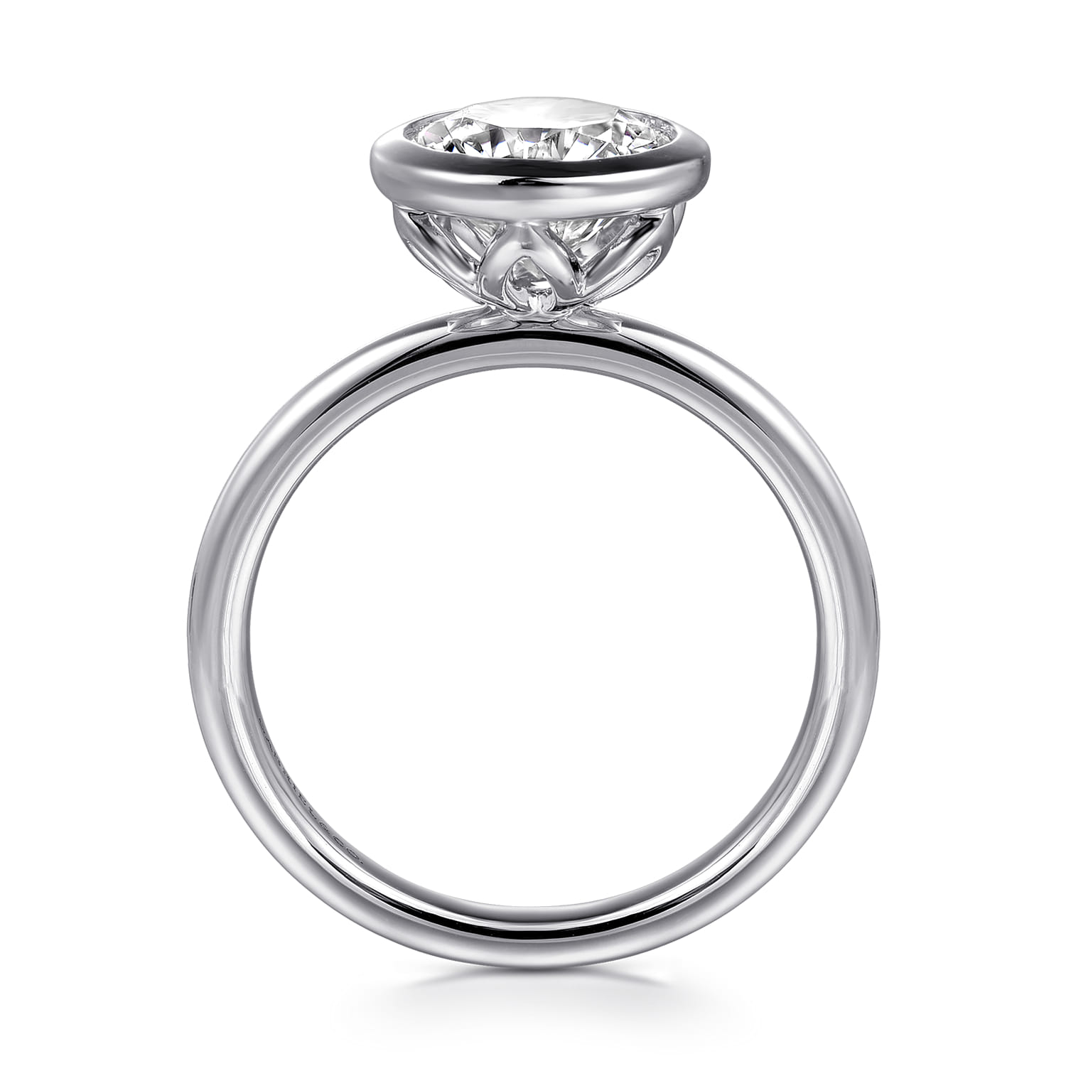 Linny - 14K White Gold Round Bezel Set Diamond Engagement Ring - Shot 2