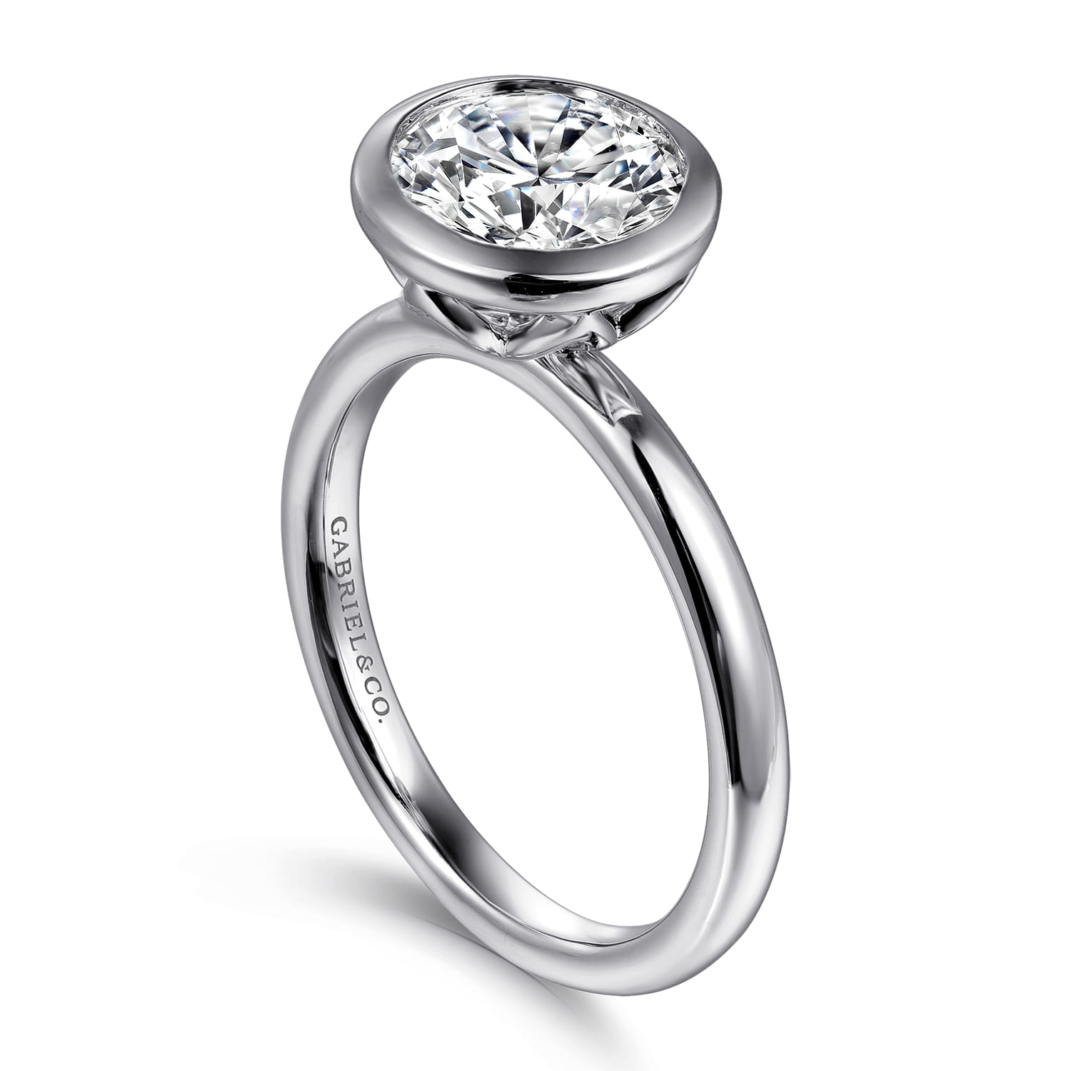 Linny - 14K White Gold Round Bezel Set Diamond Engagement Ring - Shot 3