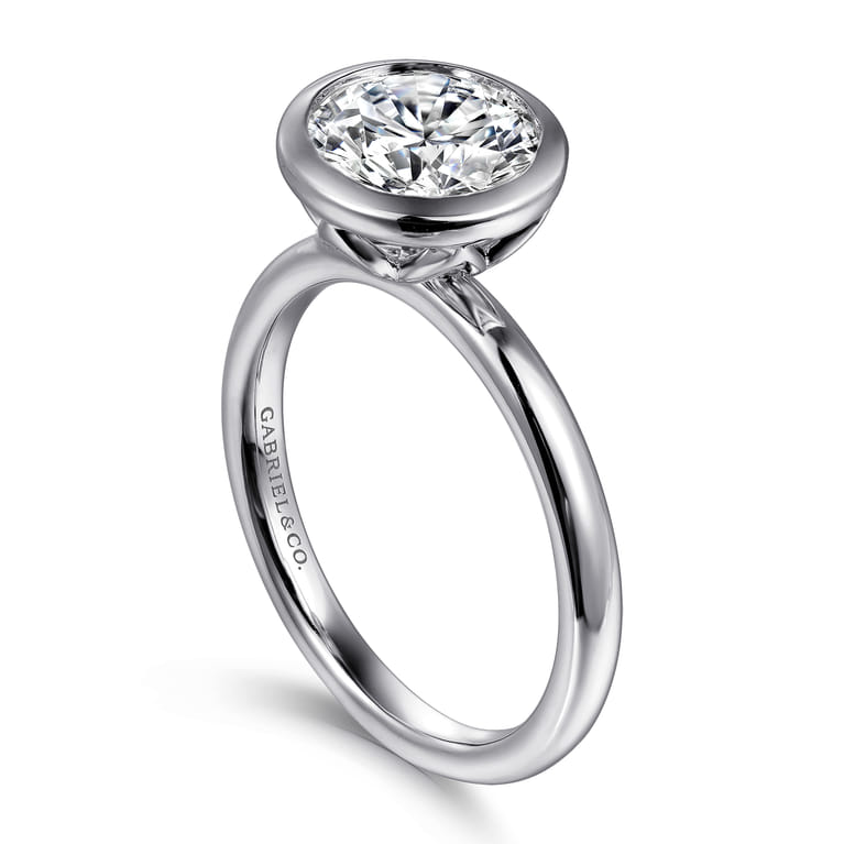 Linny - 14K White Gold Round Bezel Set Diamond Engagement Ring - Shot 3