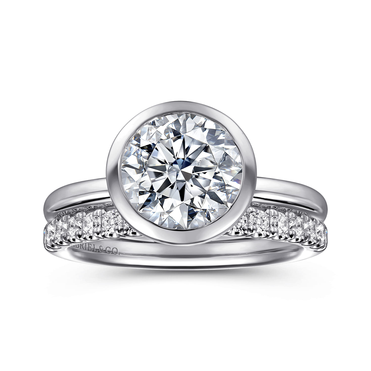 Linny - 14K White Gold Round Bezel Set Diamond Engagement Ring - Shot 4