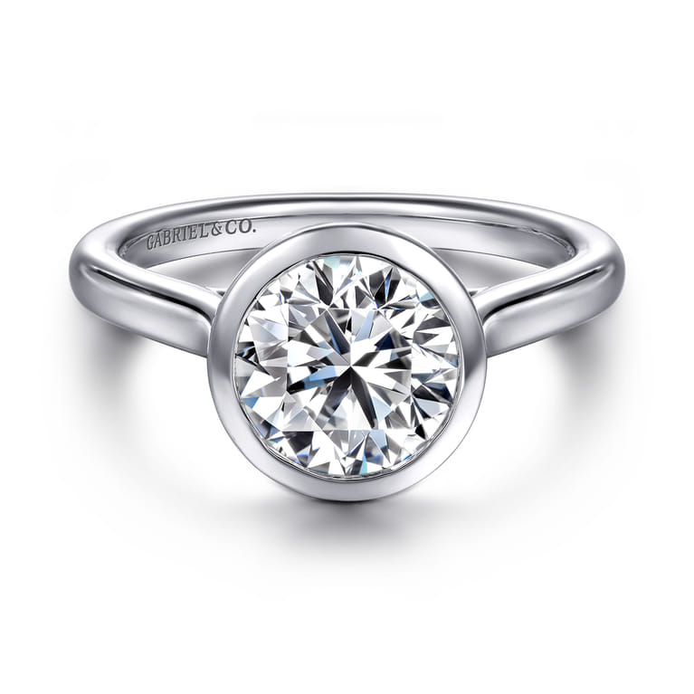 Giovana - 14K White Gold Round Bezel Set Diamond Engagement Ring - Shot 1