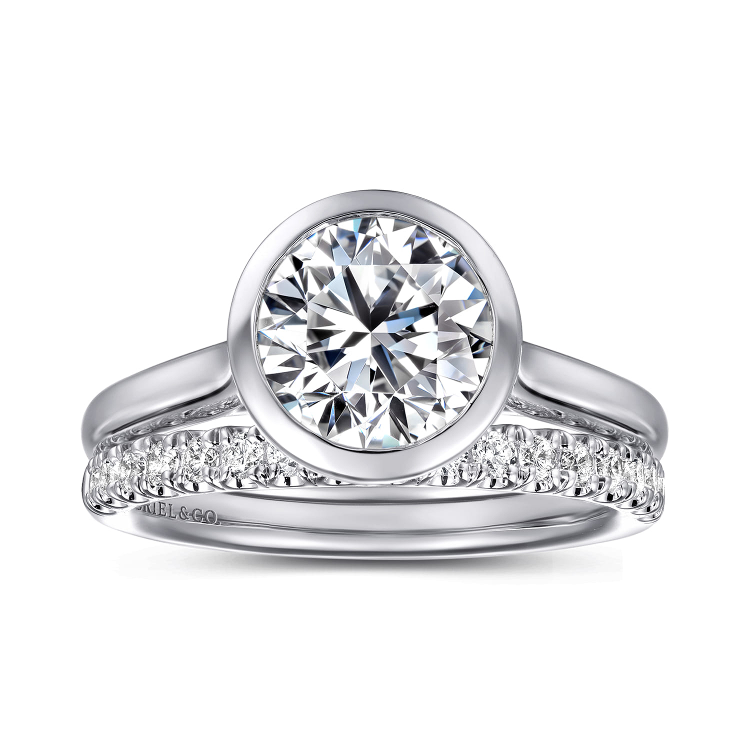 Giovana - 14K White Gold Round Bezel Set Diamond Engagement Ring - Shot 4