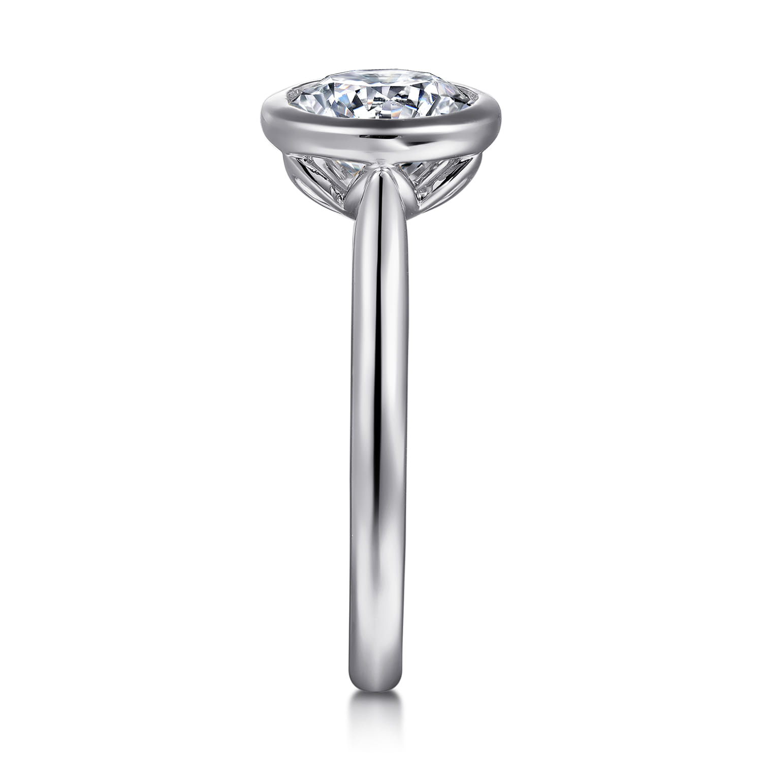 Giovana - 14K White Gold Round Bezel Set Diamond Engagement Ring - Shot 5