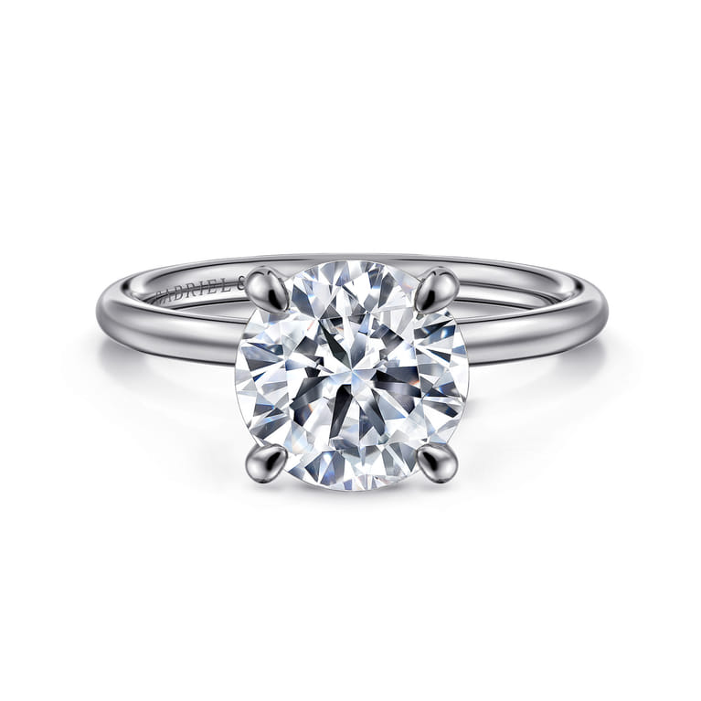 Tiana - 14K White Gold Round Solitaire Diamond Engagement Ring - Shot 1