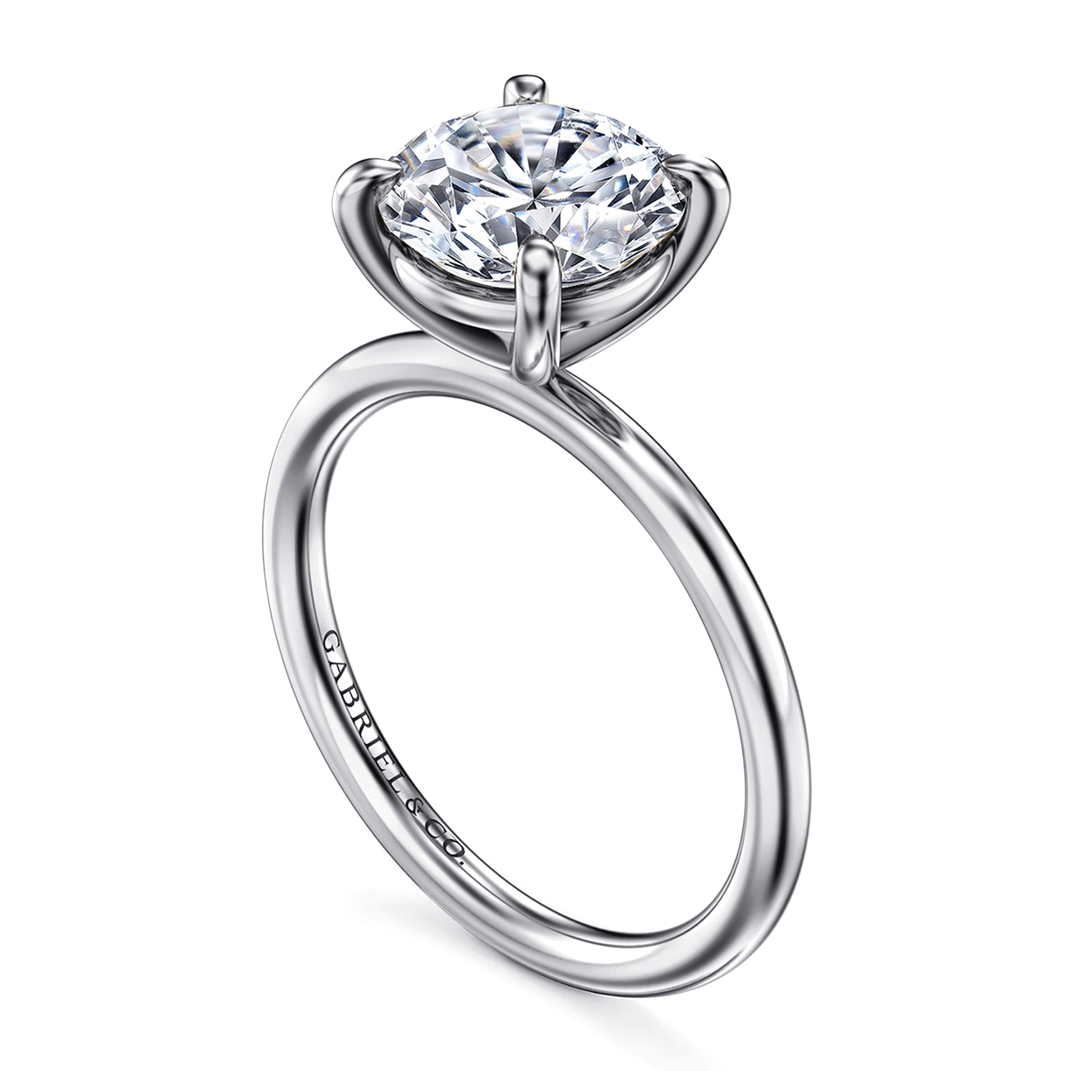 Tiana - 14K White Gold Round Solitaire Diamond Engagement Ring - Shot 3